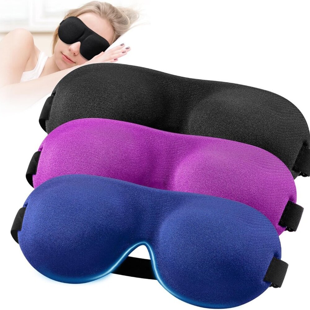 Sleep Mask for Back and Side Sleeper Pack of 3, 100% Light Blocking 3D Eye Masks